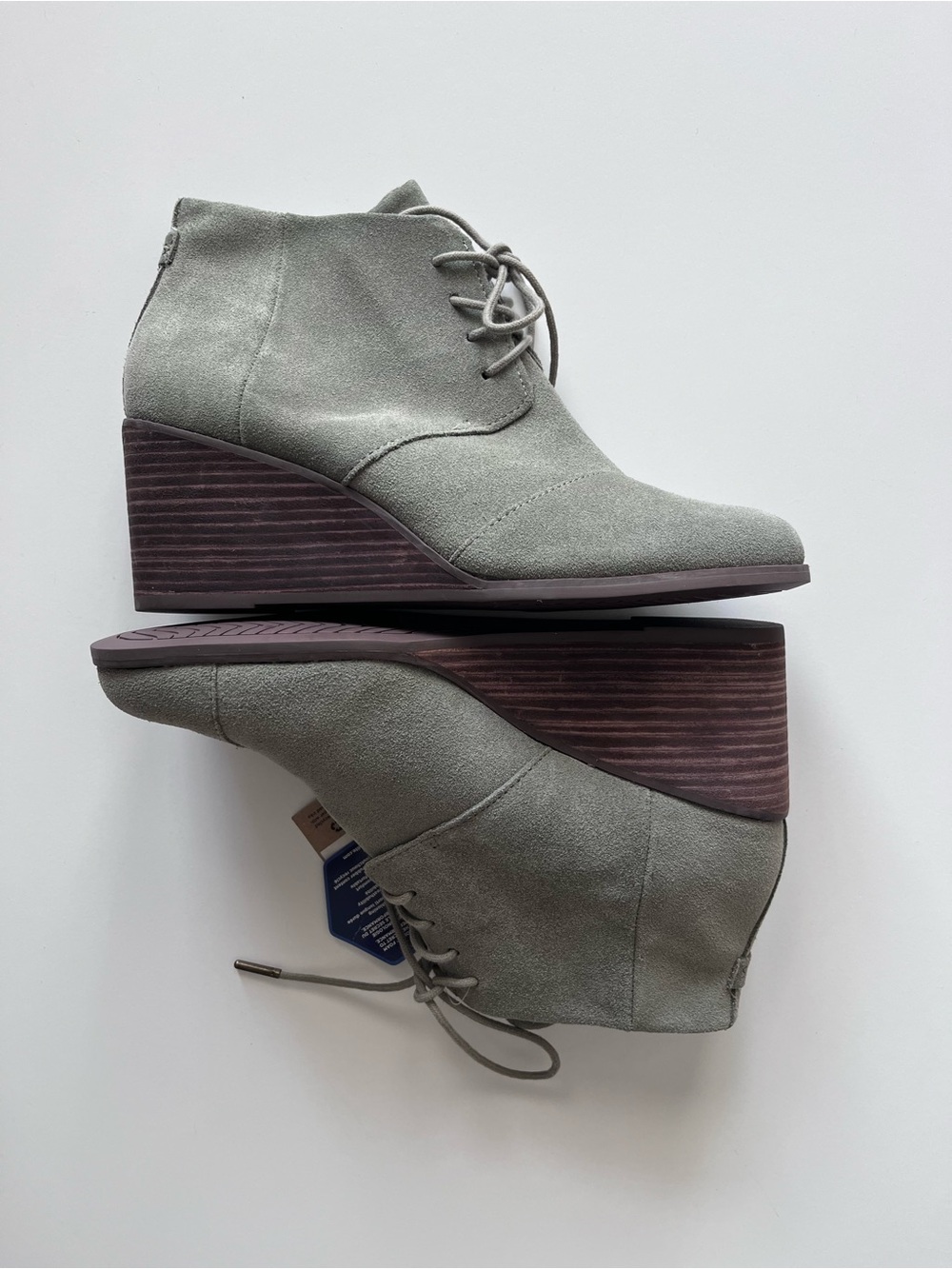 Toms Light Gray Suede Lace-Up Wedge Ankle Boots